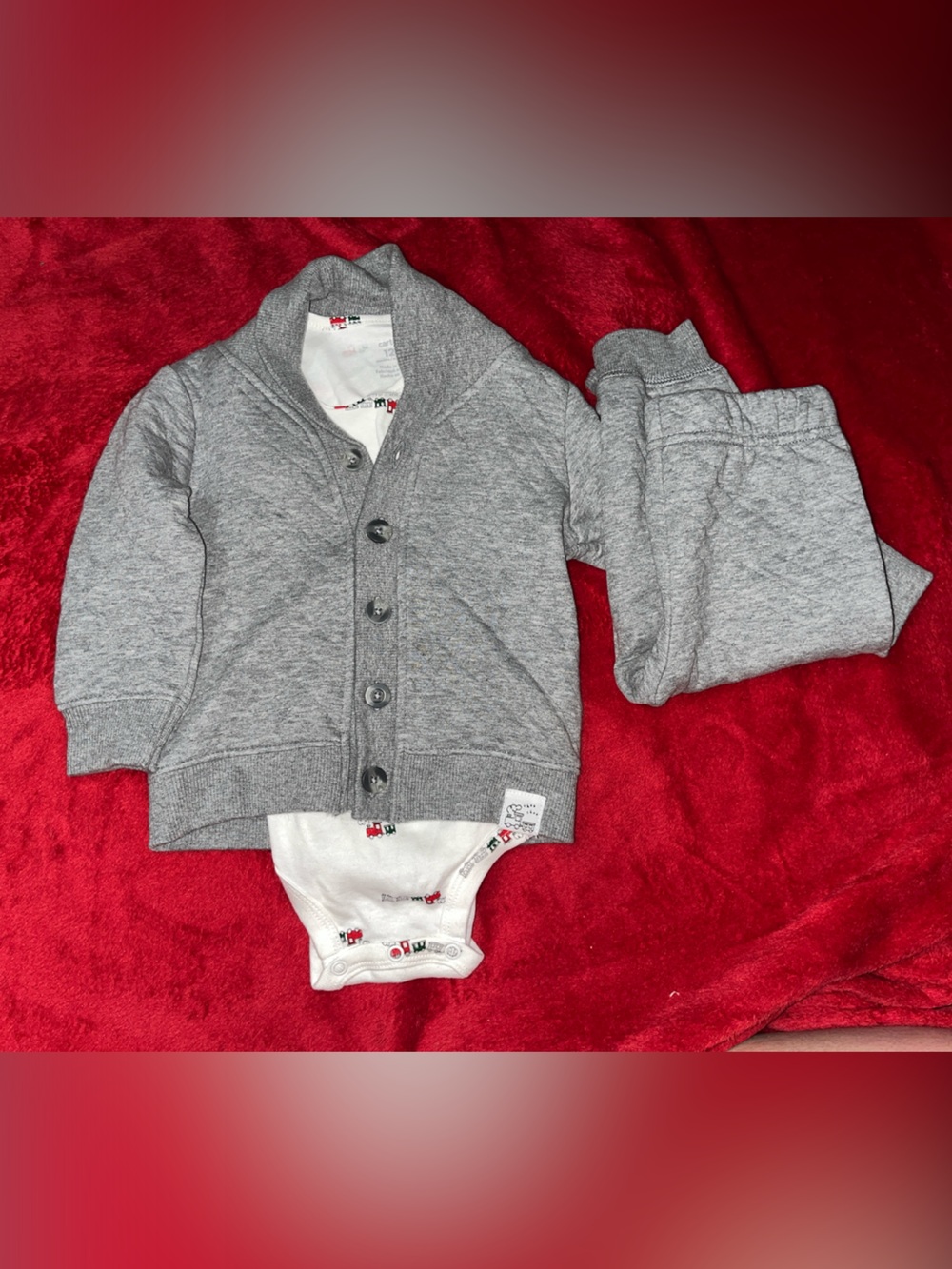 Carter's Gray Shawl Collar Cardigan with Bodysuit & Pants